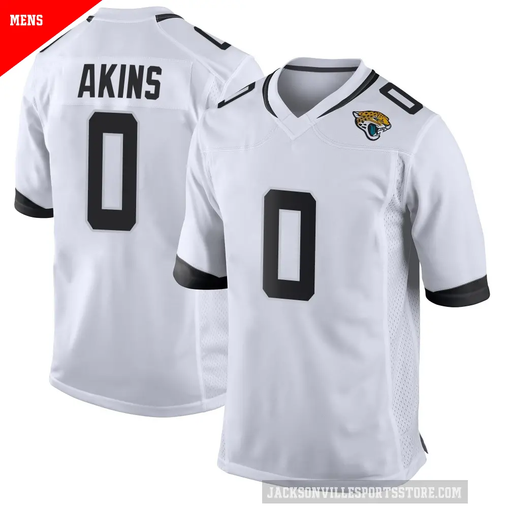 Men's Jacksonville Jaguars ＃0 Jordan Akins White Game Jersey