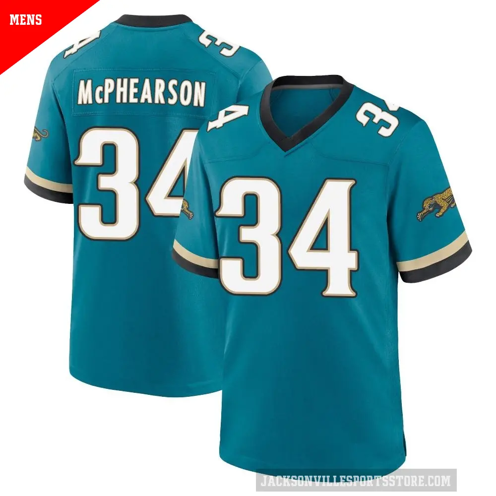 Men's Jacksonville Jaguars ＃34 Zech McPhearson Teal Game Prowler Throwback Jersey