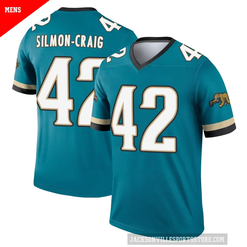 Men's Jacksonville Jaguars ＃42 Cam'Ron Silmon-Craig Teal Legend Prowler Throwback Jersey