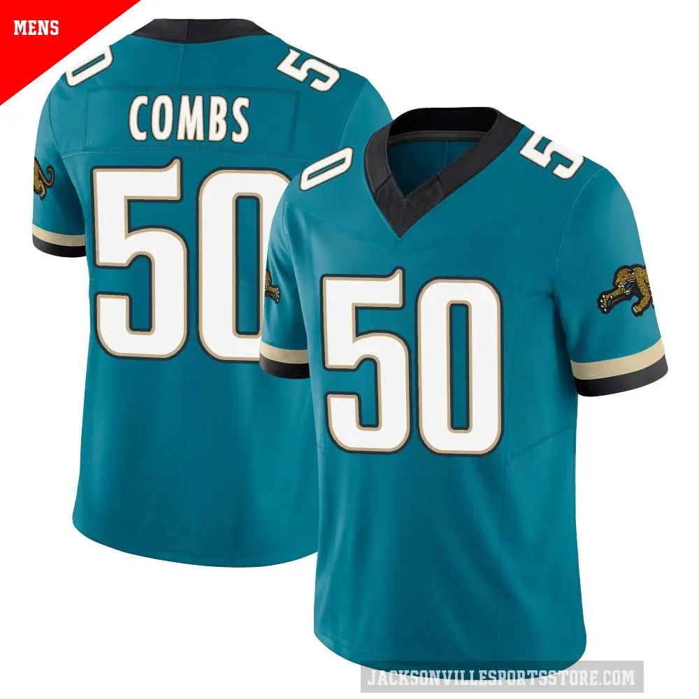 Men's Jacksonville Jaguars ＃50 Branson Combs Teal Limited Prowler Throwback Vapor F.U.S.E. Jersey