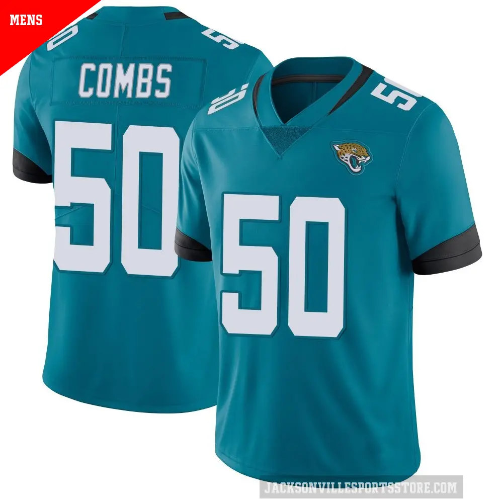 Men's Jacksonville Jaguars ＃50 Branson Combs Teal Limited Vapor Untouchable Jersey
