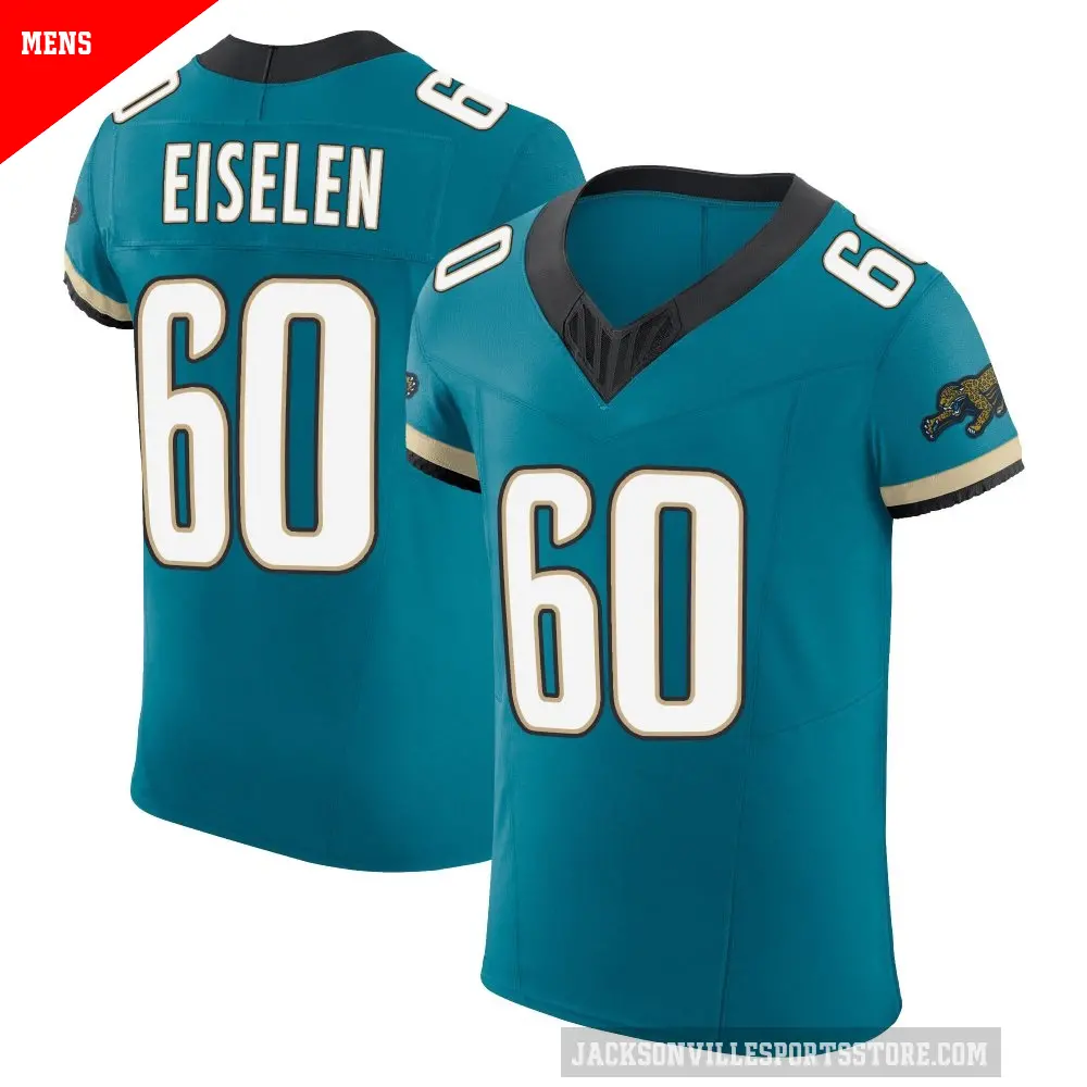 Men's Jacksonville Jaguars ＃60 Dieter Eiselen Teal Elite Prowler Throwback Vapor F.U.S.E. Jersey