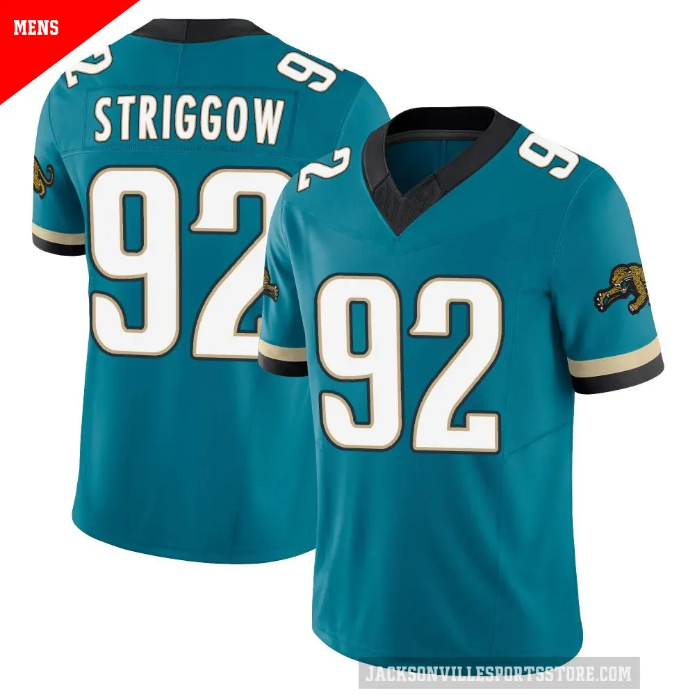 Men's Jacksonville Jaguars ＃92 Danny Striggow Teal Limited Prowler Throwback Vapor F.U.S.E. Jersey