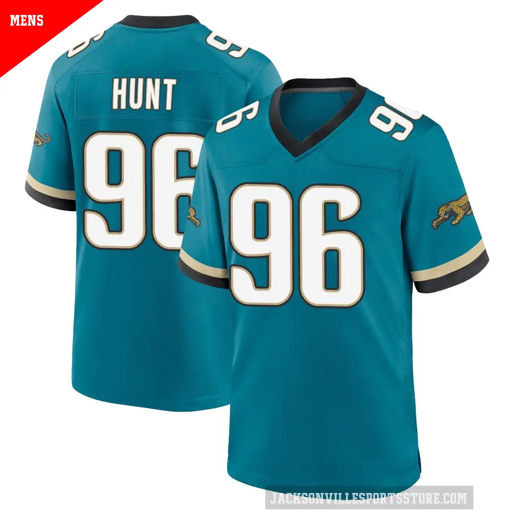 Men's Jacksonville Jaguars ＃96 Jalen Hunt Teal Game Prowler Throwback Jersey