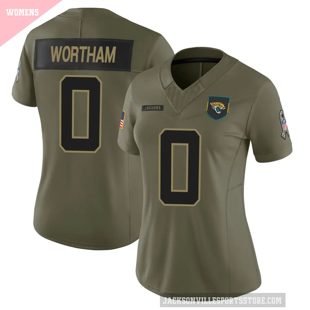 Women's Jacksonville Jaguars ＃0 Michael Wortham Olive Limited 2025 Salute to Service Jersey