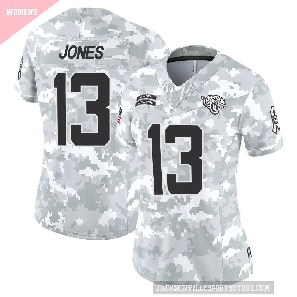 Women's Jacksonville Jaguars ＃13 Tim Jones Arctic Camo Limited 2024 Salute to Service Jersey