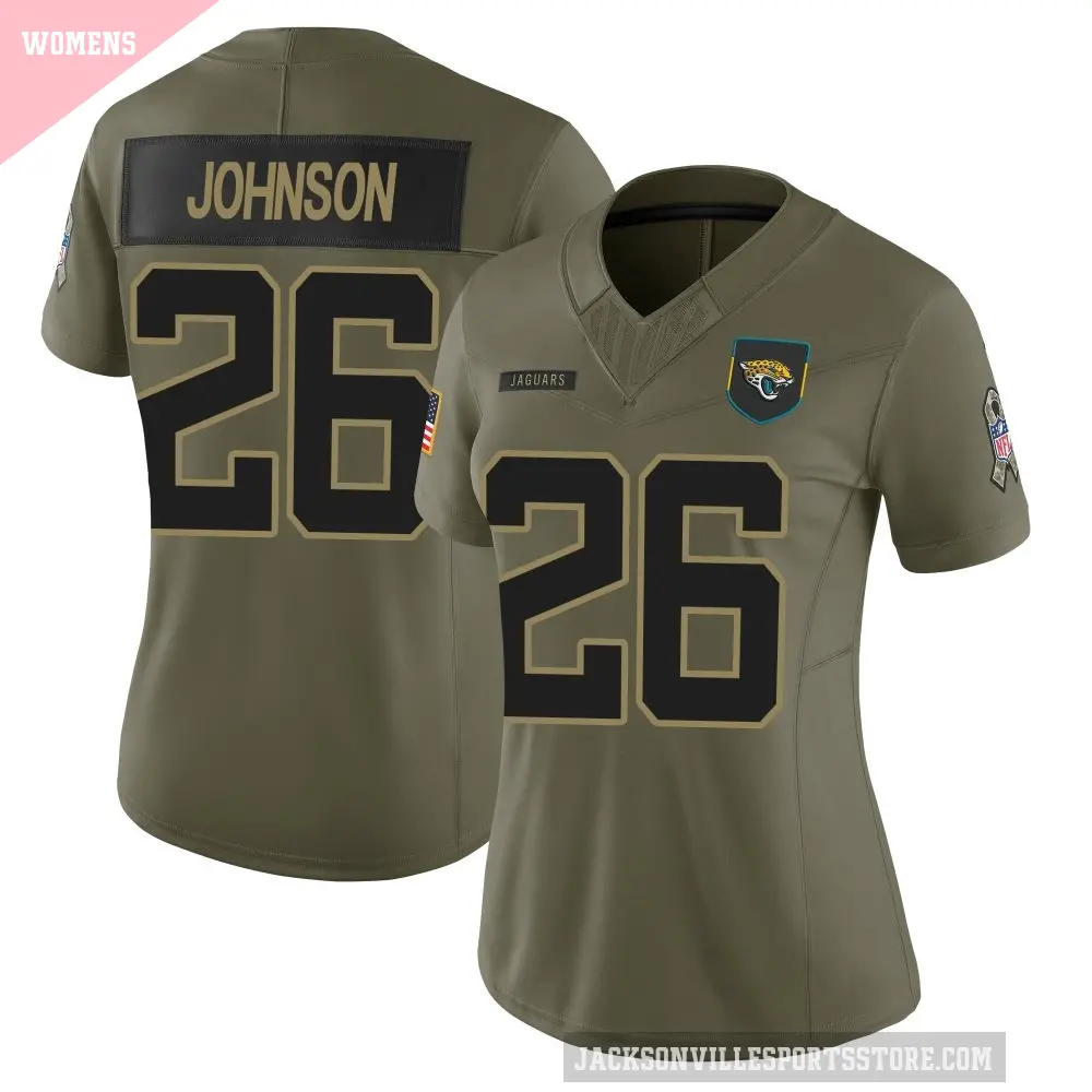 Women's Jacksonville Jaguars ＃26 Antonio Johnson Olive Limited 2025 Salute to Service Jersey