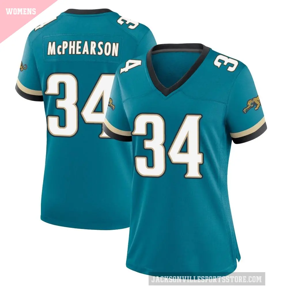 Women's Jacksonville Jaguars ＃34 Zech McPhearson Teal Game Prowler Throwback Jersey