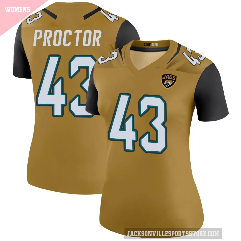 Women's Jacksonville Jaguars ＃43 Josh Proctor Gold Legend Color Rush Bold Jersey