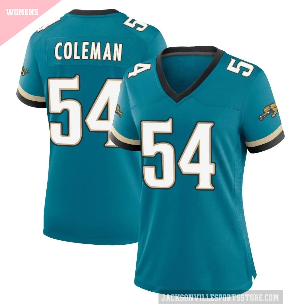 Women's Jacksonville Jaguars ＃54 DJ Coleman Teal Game Prowler Throwback Jersey