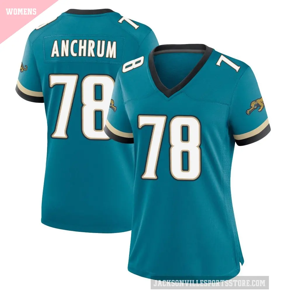 Women's Jacksonville Jaguars ＃78 Tremayne Anchrum Teal Game Prowler Throwback Jersey