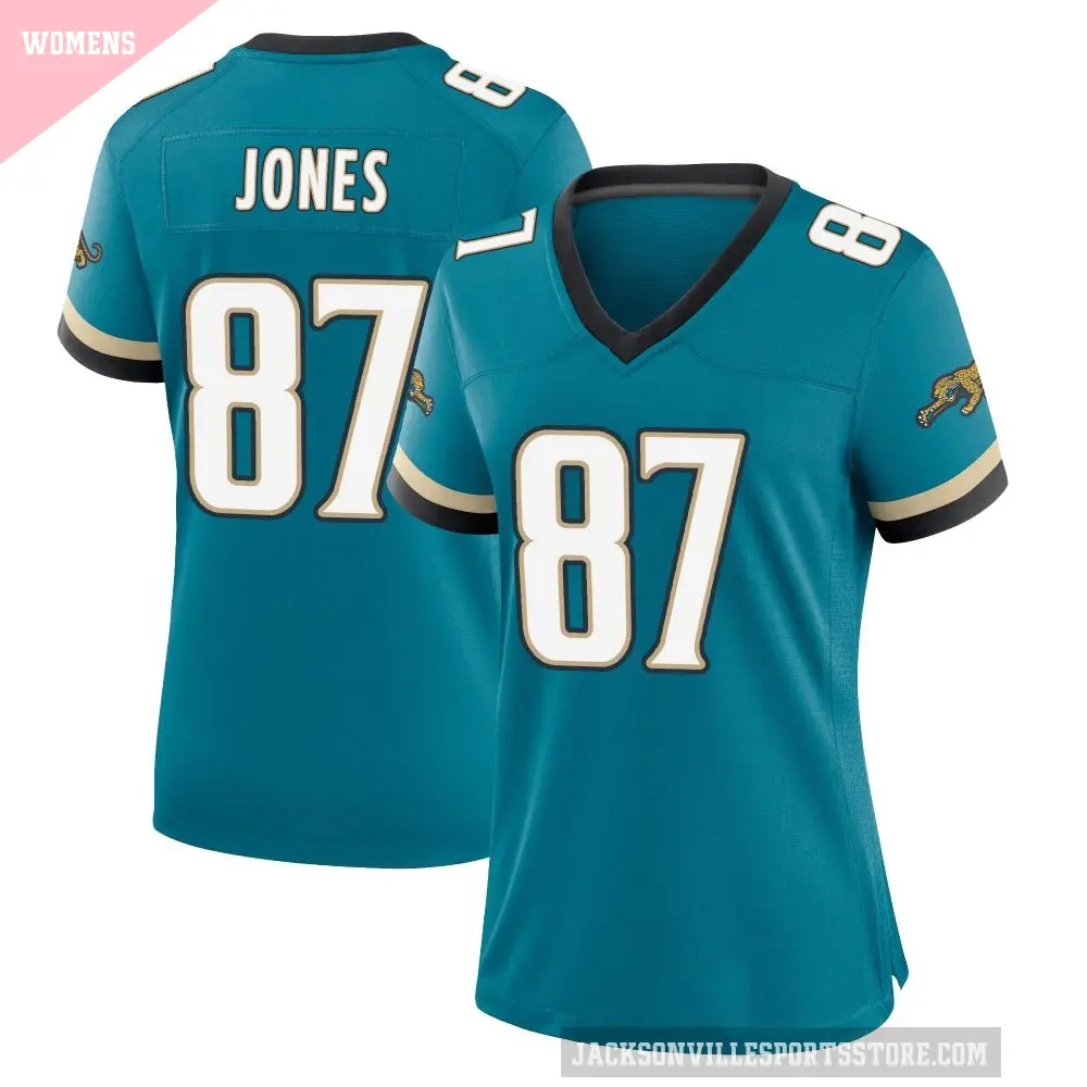 Women's Jacksonville Jaguars ＃87 J.J. Jones Teal Game Prowler Throwback Jersey