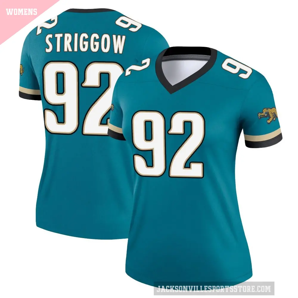 Women's Jacksonville Jaguars ＃92 Danny Striggow Teal Legend Prowler Throwback Jersey