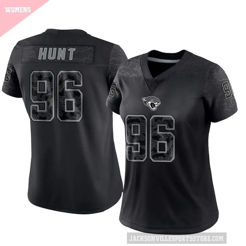 Women's Jacksonville Jaguars ＃96 Jalen Hunt Black Limited Reflective Jersey