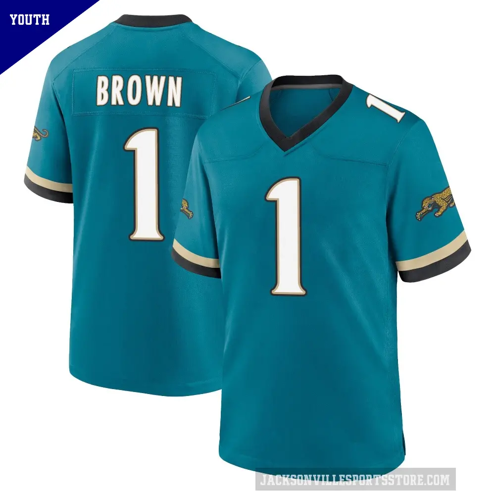 Youth Jacksonville Jaguars ＃1 Montaric Brown Teal Game Prowler Throwback Jersey