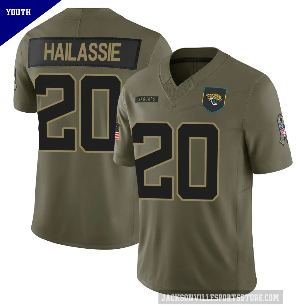 Youth Jacksonville Jaguars ＃20 Kahlef Hailassie Olive Limited 2025 Salute to Service Jersey