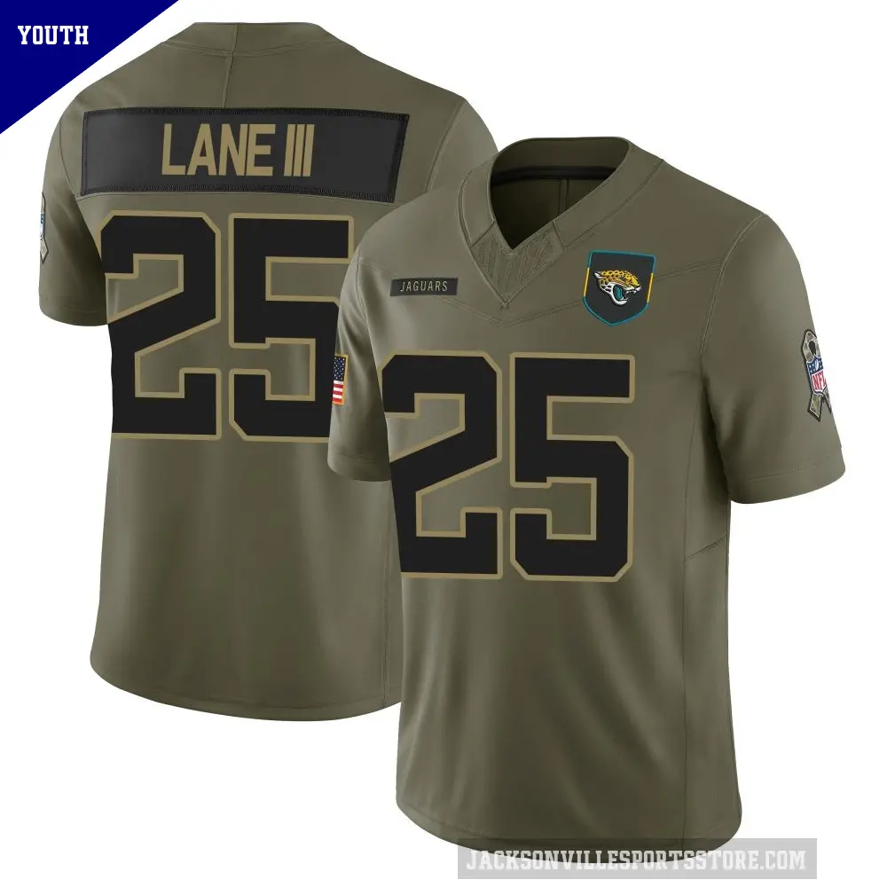 Youth Jacksonville Jaguars ＃25 Rayuan Lane III Olive Limited 2025 Salute to Service Jersey