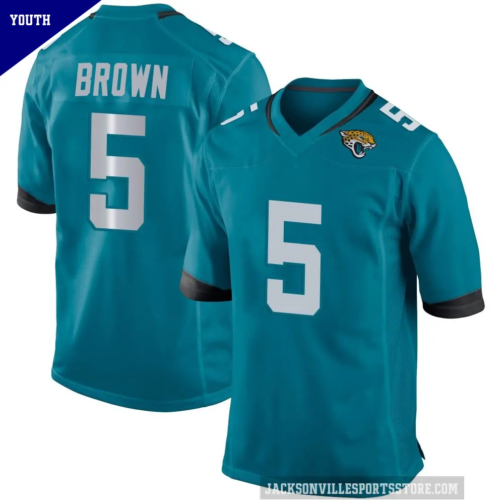 Youth Jacksonville Jaguars ＃5 Dyami Brown Teal Game Jersey