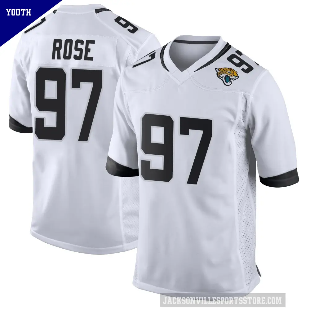 Youth Jacksonville Jaguars ＃97 Keivie Rose White Game Jersey